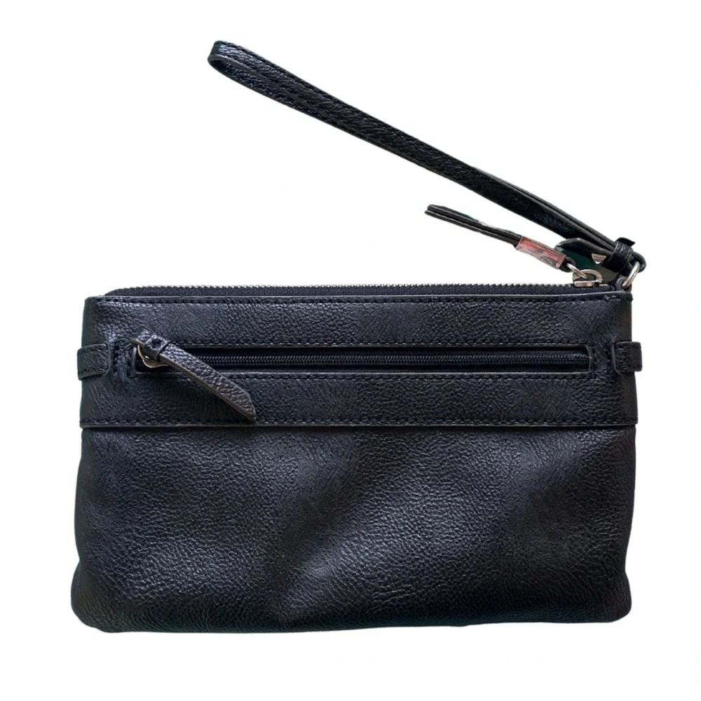 Simply Vera Vera Wang | Black Leather Handbag Wristlet w/ Silver Metal - Picture 2 of 5
